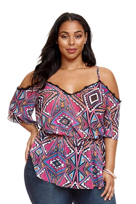 Fashion to Figure Women's Plus Size Jasmine Aztec Lace Trim Blouse