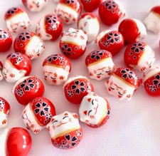 14mm Red Fortune Cat Maneki Neko Loose Ceramic Bead DIY Jewelry Making Supply