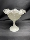 A Stunning Vintage Fenton Silver Crest Spanish Lace Ruffled Pedestal Candy Dish.