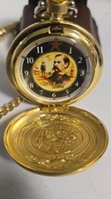Wyatt Earp Franklin Mint Collection Pocket Watch With Chain  Leather Case