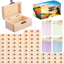 72 Pcs Unfinished Wooden Craft Boxes with Paintbrushes Small Wooden Boxes Small