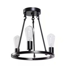 Hampton Bay Stratton 14 in. 3-Light Black Semi-Flush Mount