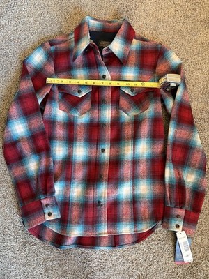 Pendleton Red And Teal Plaid 100% Wool Pearl Snap Women s S