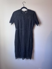 Lulus Black Lace Sheath Dress Size Medium Short Sleeve Scalloped Hem Cocktail