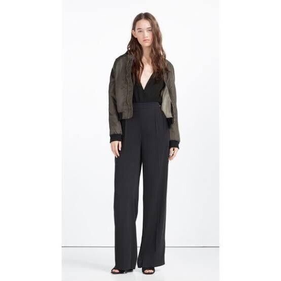 Zara Basic High Waisted Pleated Straight Leg Trou… - image 1