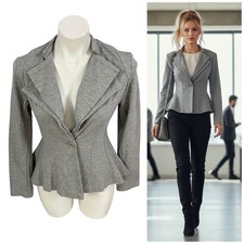 Hybrid Blazer Womens Medium Gray Knit Jacket Peplum Business Smart Casual Office