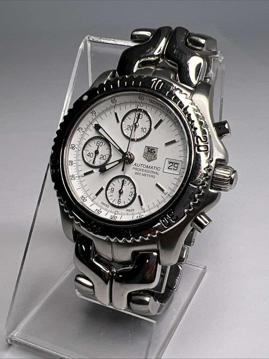Tag Heuer 42mm Men\'s Link Automatic Chronograph White Dial Watch! Ref: CT2112! Tag Heuer ref CT2112 Steel Auto 42mm White Dial Link  main image 3