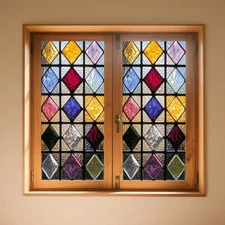 Window Privacy Film Diamond Gothic Stained Glass Window Film Decorative Stati...
