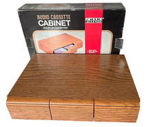 Vintage Audio Cassette Storage Holder Wood Look 3 Drawer Cabinet Holds 36, 80s