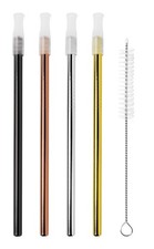 Avanti Stainless Steel Cocktail Straws With Cleaning Brush Precious Metals , Se