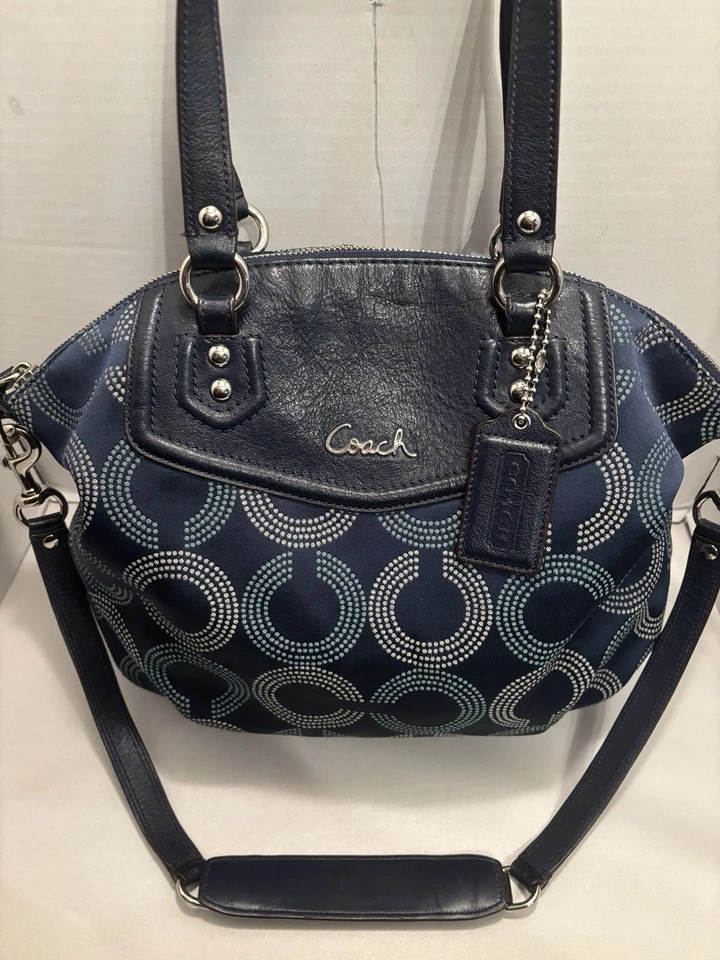 Bolsa de ombro Coach azul Ashley pontilhada arte cirúrgica norte sul bolsa tiracolo - Imagem 4 de 4