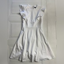 Chaps White Flutter Ruffle Sleeve A-Line Fit Flare Midi Dress Size 2