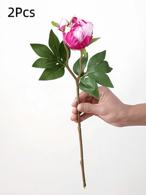 2pcs Artificial Peony Flower Purplish-Red 50cm Silk for Home Wedding Decor