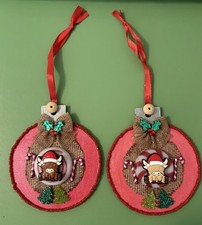 Highland Cow Set of 2 Hand Painted Artist Crafted Christmas Cows Ornaments 3.5