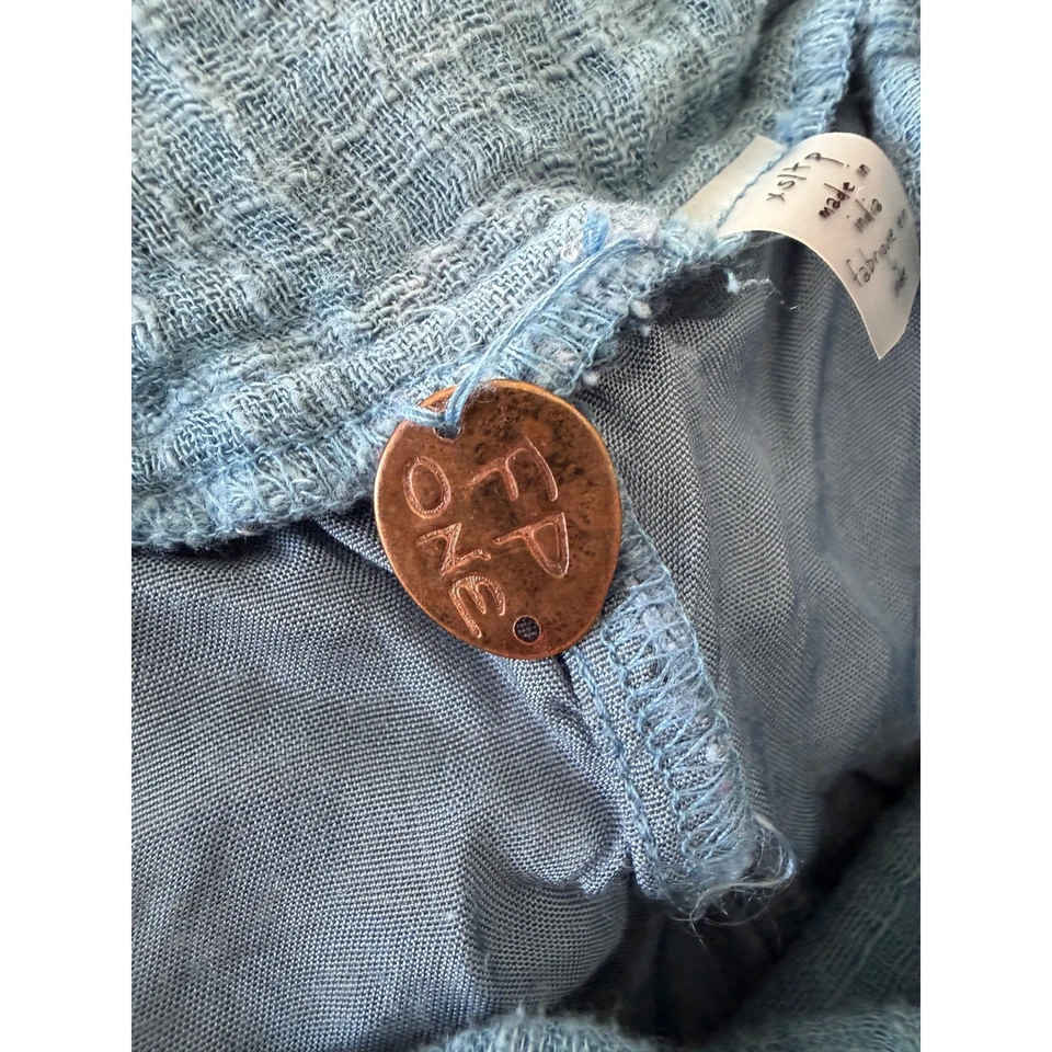 Pantalones Free People Gasa Corbata Cintura Pierna Ancha Mujer XS Azul Bohemio Cottagecore Foto 3 de 4