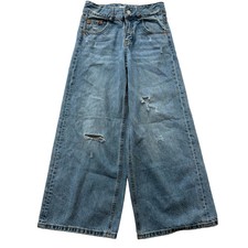 Zara Girl's Blue Regular Fit Wide Leg Denim Jeans Distressed Pocket Size 11-12