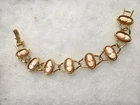 Vtg M signed gold tone carved shell Cameo Bracelet USA