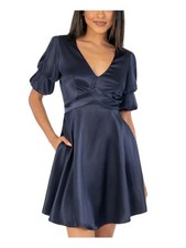 SPEECHLESS Womens Short Sleeve V Neck Short Party Fit + Flare Dress