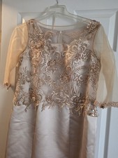 Champagne satin evening dress.  Mother Of The Bride Or Groom. Size 14.