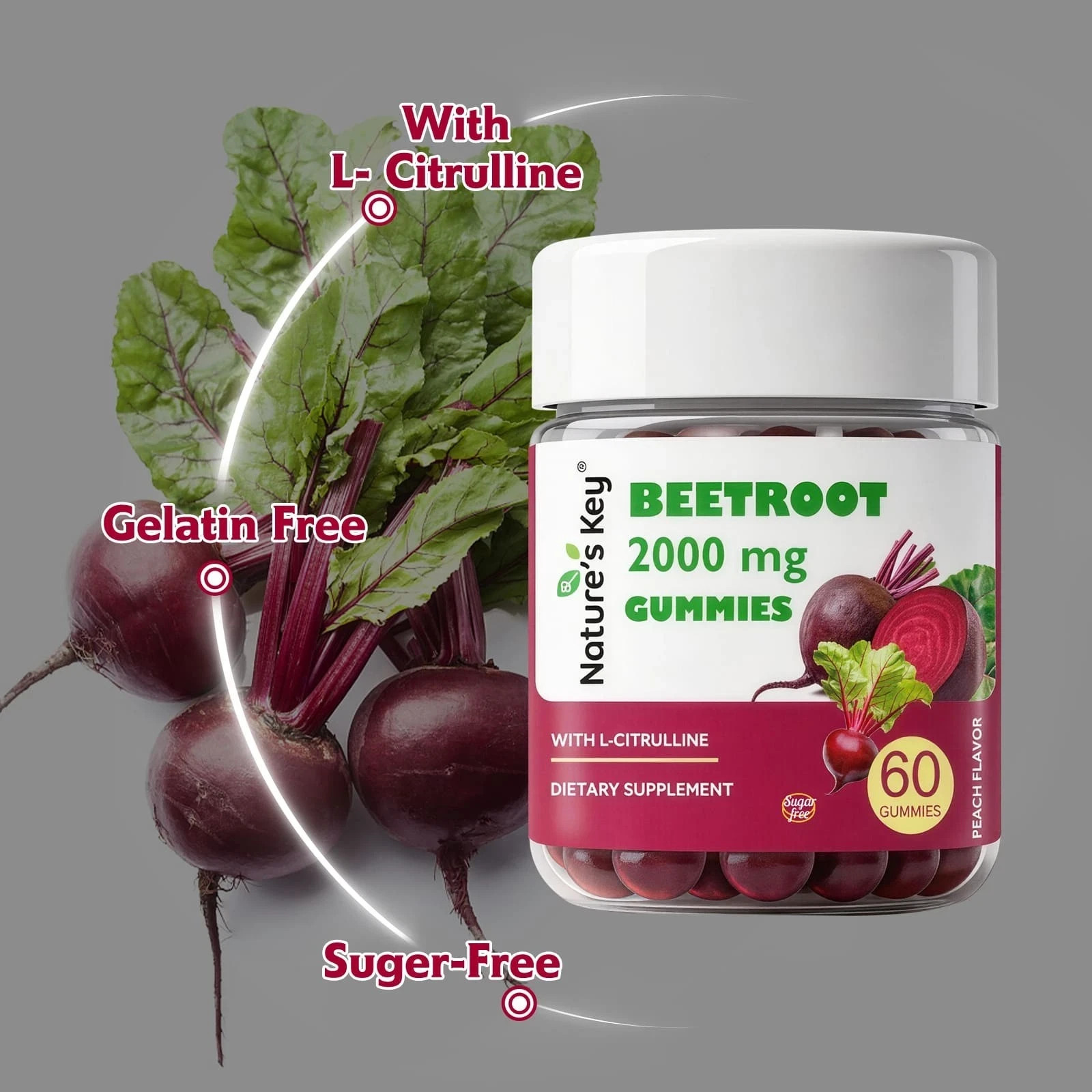 Beet root  2000mg Gummies–for Blood Flow & Heart 60 Gummies