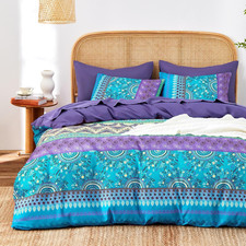 - Boho Comforter Set, Bohemian Chic Colorful Medallion with Geometric Botanical