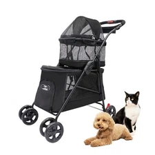 Double Decker Pet Stroller - Black: Dual Bassinets for Multiple Pets, Removab...