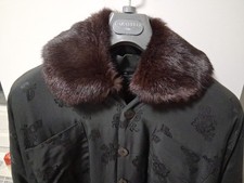 Real Genuine Fur Dark Brown Detachable Collar Hand Made 15" 5" Black Satin Lined