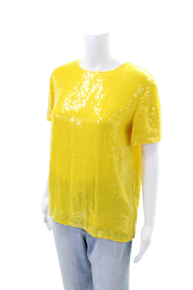 Blusa Nina Ricci Mujer Seda Lentejuelas Mangas Cortas Amarillo Sol Talla 38 EUR Foto 2 de 4