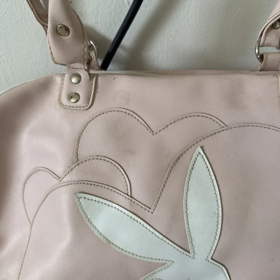 Playboy Pink White Duffel Overnight Travel Bag 2 Handles - Image 3 of 4