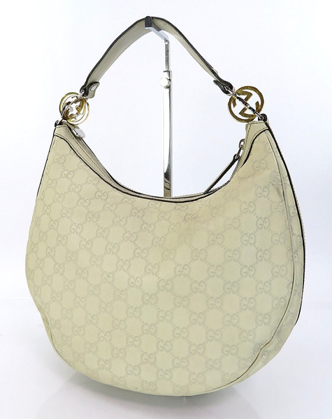 Authentic GUCCI Twins Guccissima Off-White GG Leather Tote Bag Purse #62151