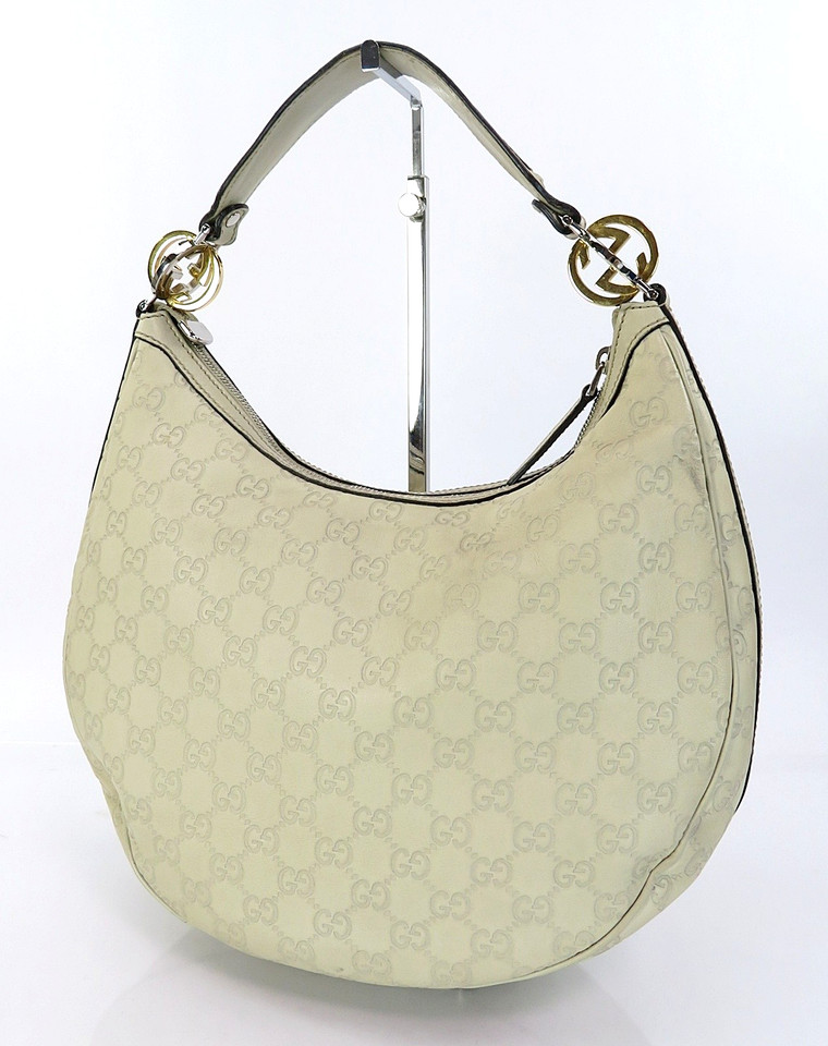 Authentic GUCCI Twins Guccissima Off-White GG Leather Tote Bag Purse #62151