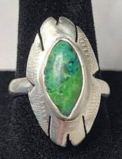 VTG Taxco Mexico, Sterling Silver ring W/green turquoise stone SZ 7 3/4