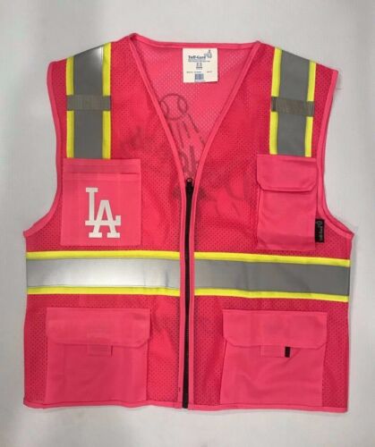 ⚾️ LOS ANGELES DODGERS ⚾️ PINK REFLECTIVE SAFETY VEST W/SILVER REFLECTIVE LOGO - Picture 2 of 3