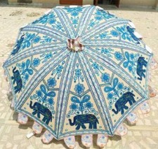 Garden Parasol Elephant Embroidered Indian Outdoor Sun Shade Patio Umbrella