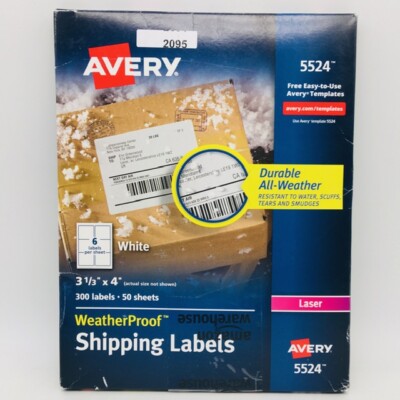  Avery  WeatherProof Shipping Labels w/TrueBlock, Laser, White, 300 6 per sheet