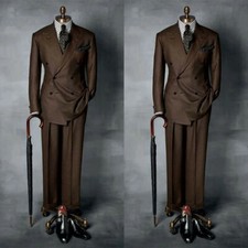 Men Double Breasted Suit Dark Brown Groom Tuxedo Wedding Suit Dinner Prom Party