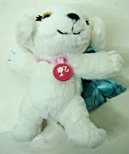 Barbie Great Puppy Adventure WHITE DOG PLUSH 6" Blue Bow Pink Tag by Just Play