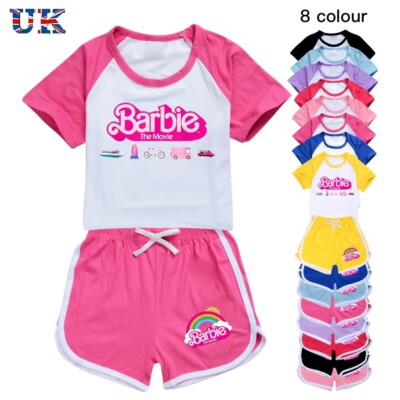 Girls Barbie The Movie Print Casual T-shirt Shorts Suits Cotton Top