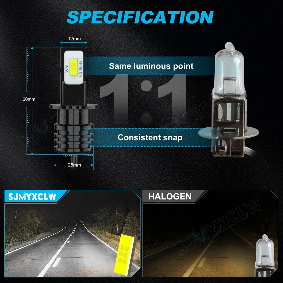 Para BMW 325I 325IS 325IX 1988 1989 H3 LED DRL Bombillas Luz de conducción antiniebla 6K Blanco Foto 4 de 4