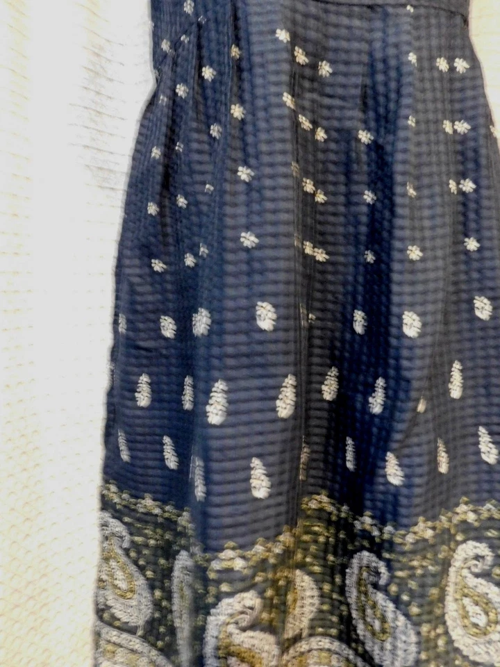 Vestido de seda Madewell talla 2 tono sobre tono azul a cuadros con flores y borde de cachemira  Foto 2 de 4