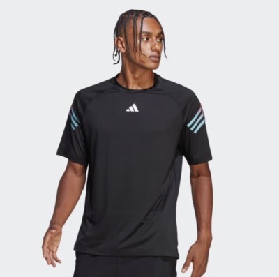 Adidas HS7520 ICONS 3-STRIPES TRAINING TEE Sz L Black New