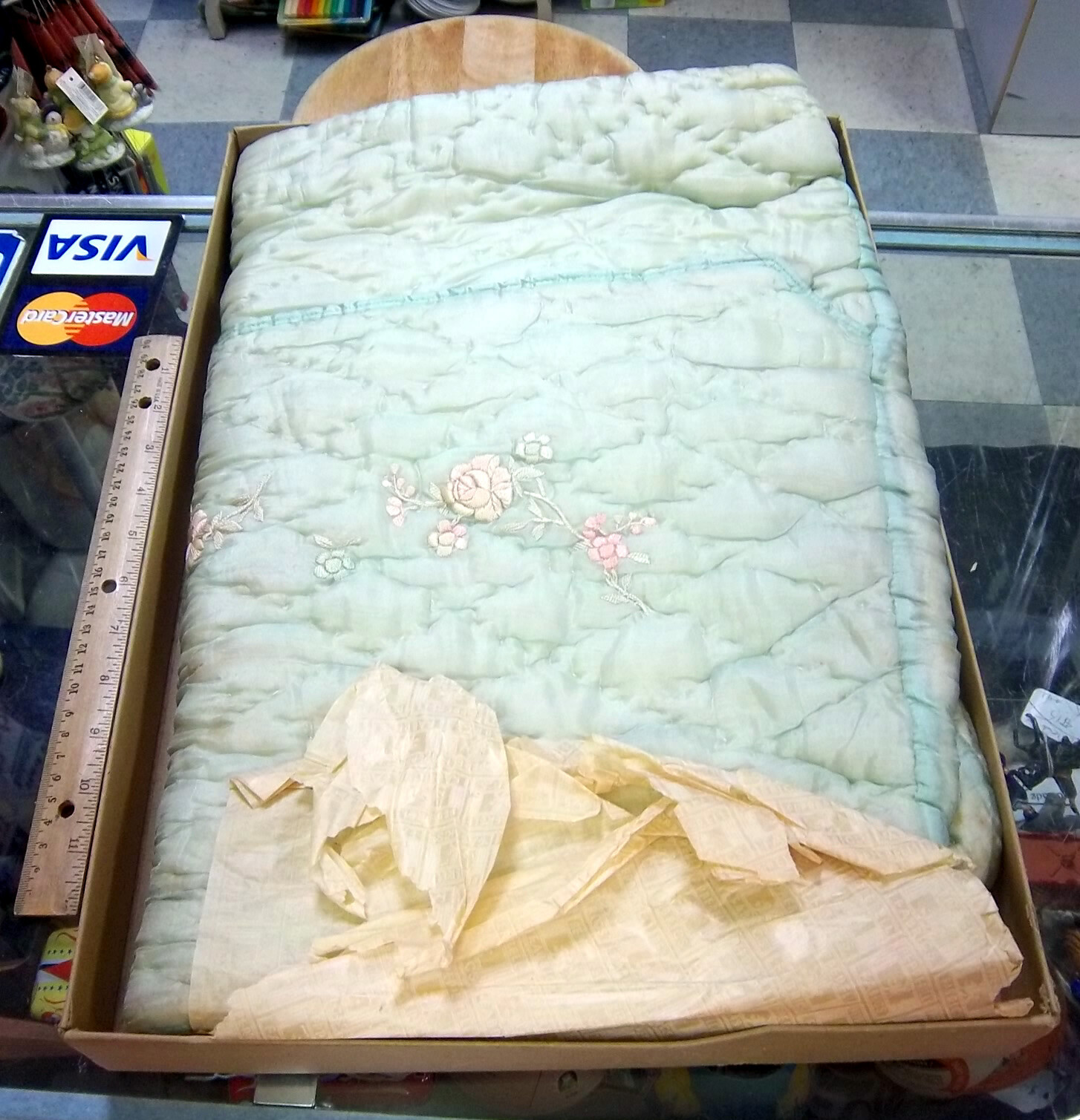 vintage baby Pepperell Crib Blanket in original box, some water