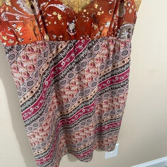 Y2K Boho cami patchwork muted tone tank  Slip Dress size L - Image 4 of 4