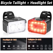 2X Bicycle Bike Lights Set LED Light Front Rear Lamp USB Rechargeable Headlight