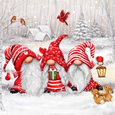 20 Servietten Three Happy Gnomes Drei lustige Gnome Wichtel Weihnachten 33x33cm
