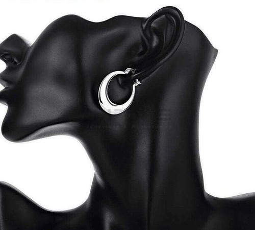 Hypoallergenic 925 Sterling Silver Filled Moon Shaped Hoop Huggies Stud Earrings - Picture 36 of 44