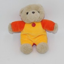 RARE Vintage Teddy Bear Plush Soft Primary Red Yellow Orange Bow 8" HTF Eden