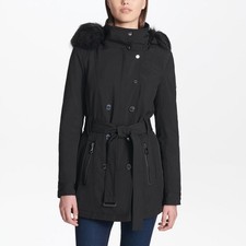 Andrew Marc Women's Softshell Jacket With Faux Fur Trim Hood Size Xl Black
