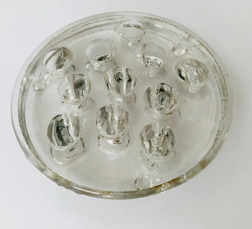 Rana flor vidrio grueso vintage transparente pesado 11 agujeros arreglo floral 3,25" Foto 2 de 4