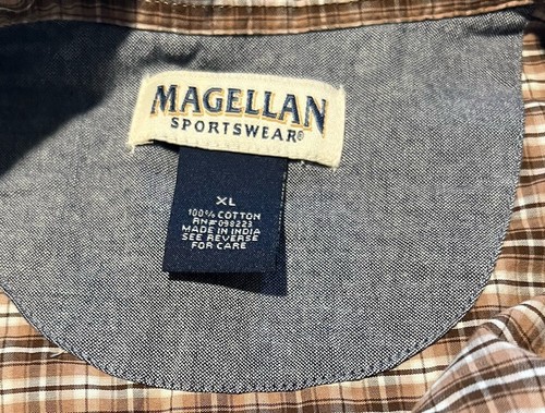 Magellan Outdoors Men’s XL Brown Plaid Long Sleeve Button Up Shirt - Picture 2 of 6